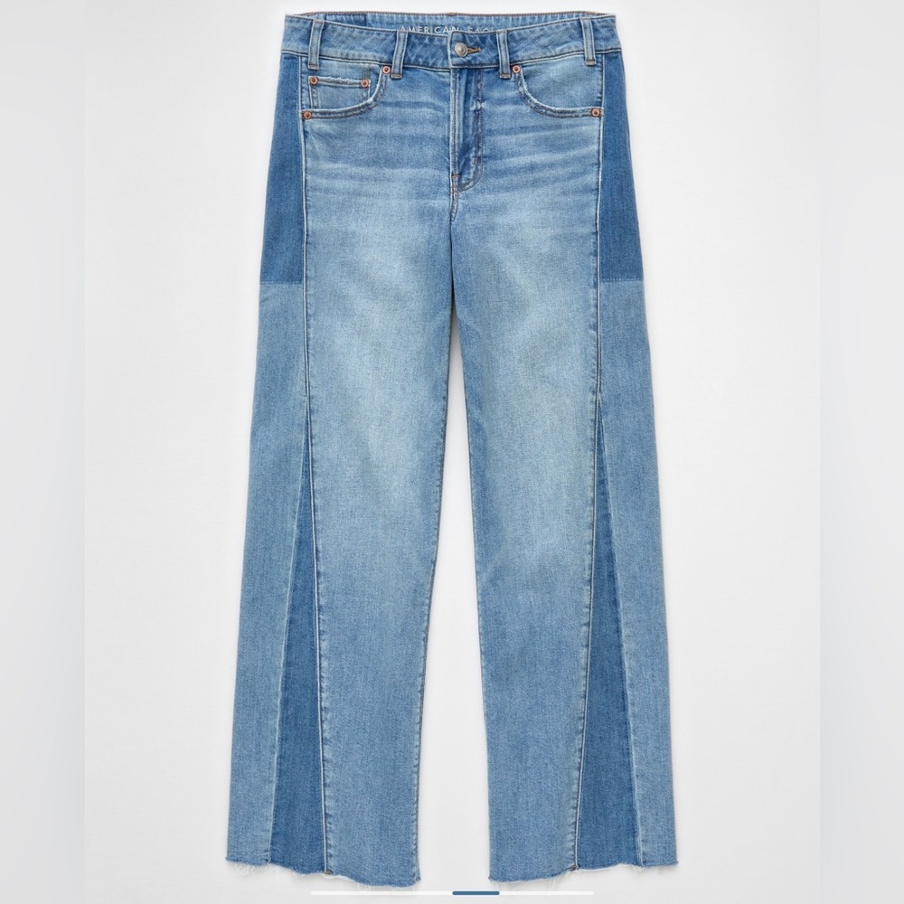 American Eagle Dreamy Drape Stretch patchwork low rise baggy wide Leg Jean sz0